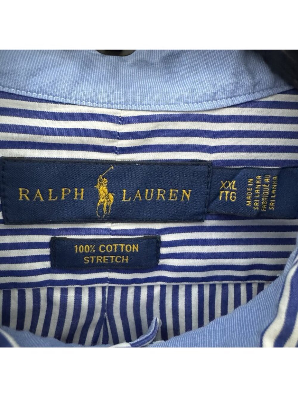 Ralph Lauren Mens XXL Blue White Stripe Button Down Shirt Cotton Stretch - Picture 5 of 8